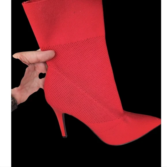 Brash Women's Xaya Red Mid-Calf Pointed Toe Stiletto Sock Boots 8 Sexy Booties - Picture 9 of 11